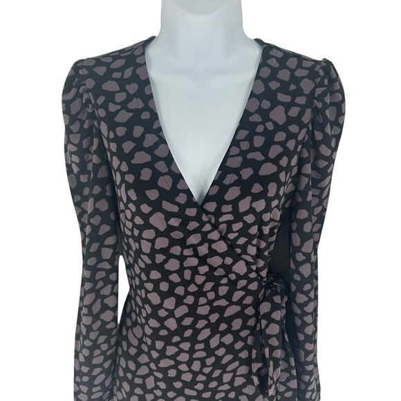Ann Taylor Dress Womens Petite 2 Black Print Wrap Long Sleeve Jersey Knit NEW - Picture 4 of 16